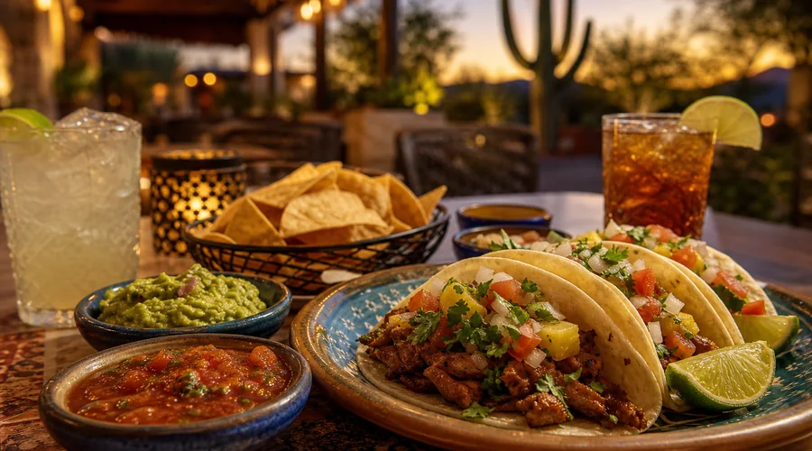 Tacos and drinks on a Casa Grande patio